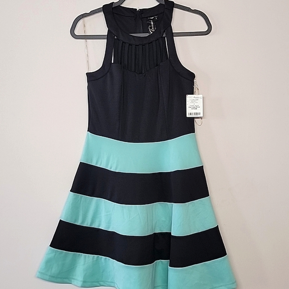 Trixxi Black Mint Stripe Skater Dress